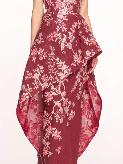 Shop Marchesa Strapless Gilded Gown In Wine