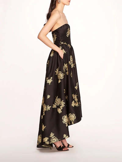 Shop Marchesa Strapless Marigold Gown In Black Gold