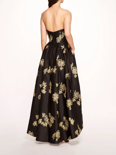 Shop Marchesa Strapless Marigold Gown In Black Gold