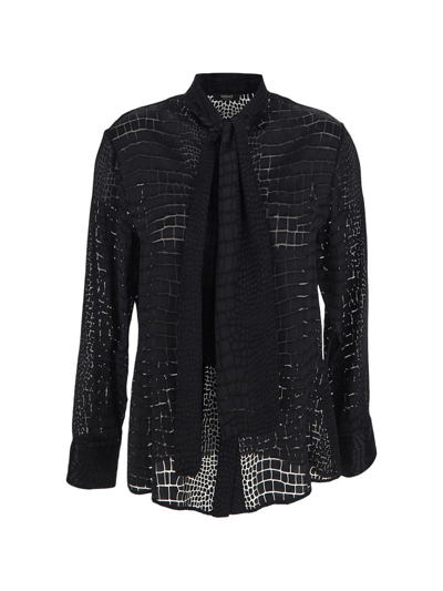 Shop Versace Croc-effect Devoré Scarf-tie Shirt In Black