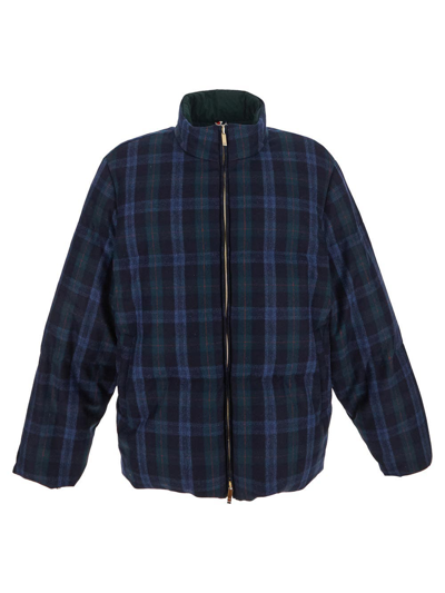 Thom Browne Wool Blend Check Reversible Puffer Jacket In Multicolor