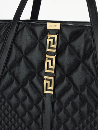 Shop Versace Greca Goddess Shopping Bag In Black