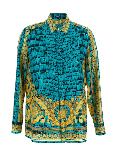Shop Versace Baroccodile Silk Shirt In Multicolor