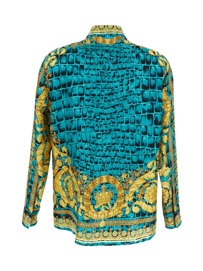 Shop Versace Baroccodile Silk Shirt In Multicolor