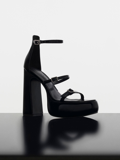 Shop Charles & Keith - Elvina Patent Buckled Platform Sandals In Black Patent