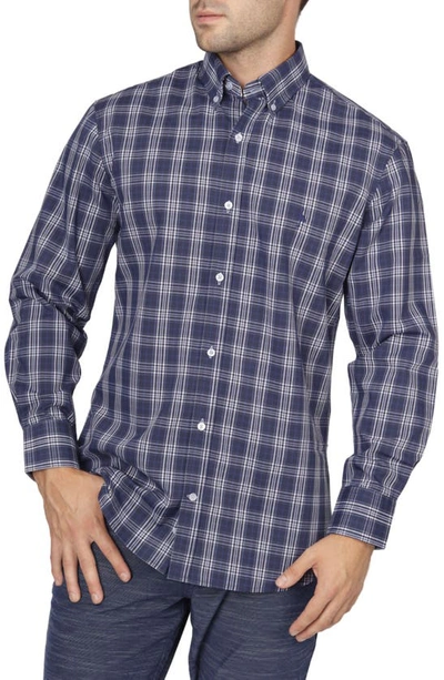 Shop Tailorbyrd On The Fly Navy Plaid Performance Stretch Button-down Shirt
