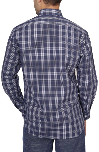 Shop Tailorbyrd On The Fly Navy Plaid Performance Stretch Button-down Shirt