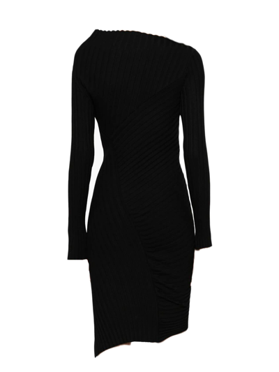 Shop Philosophy Di Lorenzo Serafini Black Asymmetric Ribbed-knit Dress In Nero