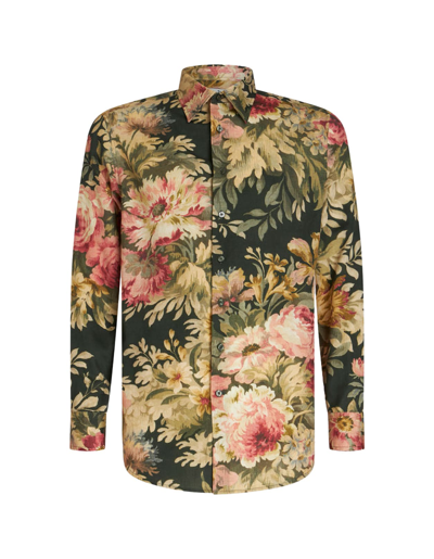 Shop Etro Green Cotton Shirt With Floral Print In Verde