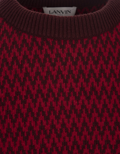 Shop Lanvin Sweater With Red And Burgundy Chevron Motif In Rosso