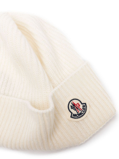 Shop Moncler White Cashmere Blend Beanie In Bianco