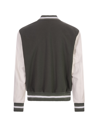Shop Givenchy Grey Green And White  Bomber Jacket In Wool And Leather In Verde