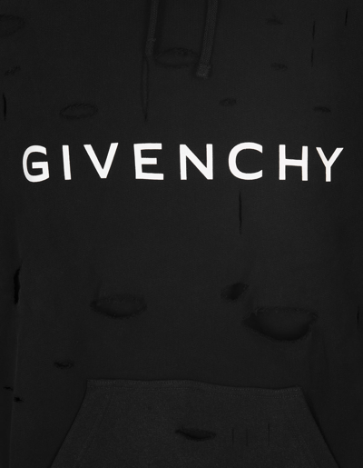 Shop Givenchy Hoodie With Black Delavé Destroyed Effect In Nero