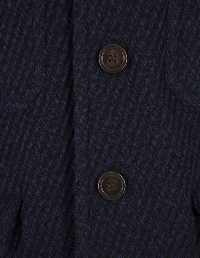 Shop Etro Navy Blue Jacket With Knitted Details