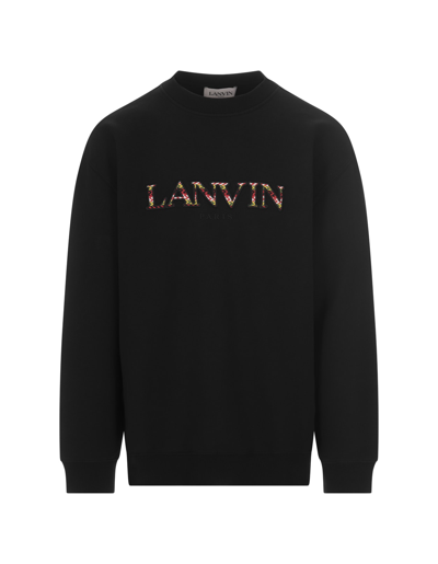 Shop Lanvin Black Sweatshirt With Embroidered  Curb Logo In Nero