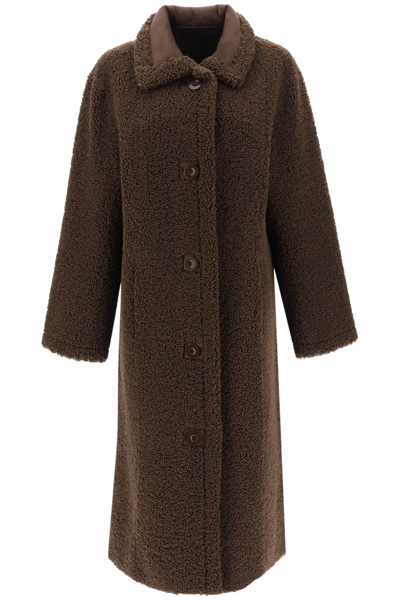 Shop Stand Studio Kenca Reversible Eco-shearling Coat In Ebony Brown (brown)