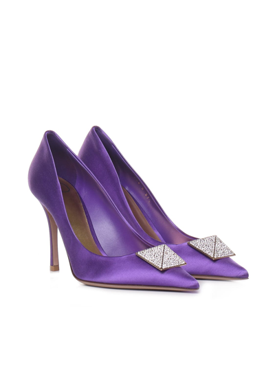 Shop Valentino One Stud Décolleté With Silk And Crystals In Purple