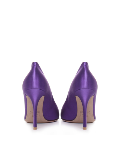 Shop Valentino One Stud Décolleté With Silk And Crystals In Purple