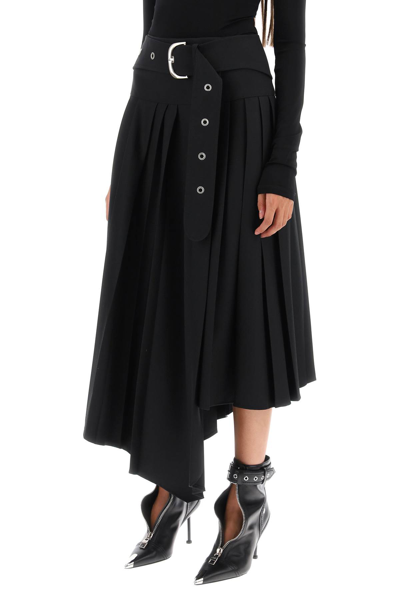Shop Off-white Belted Tech Drill Pleated Skirt In Black No Color (black)