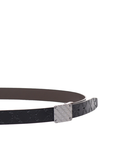 Shop Michael Michael Kors Reversible Empire Logo Embossed Leather Belt In Black