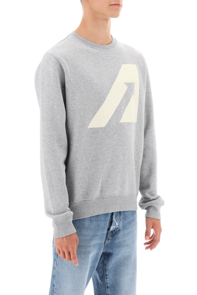 Shop Autry Crew-neck Sweatshirt With Logo Print In Melange (grey)