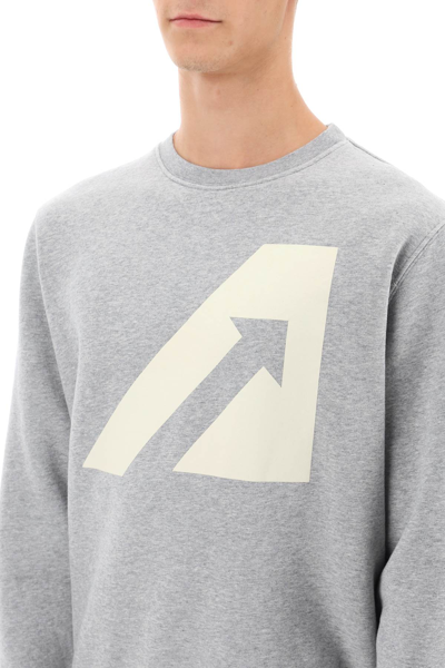 Shop Autry Crew-neck Sweatshirt With Logo Print In Melange (grey)