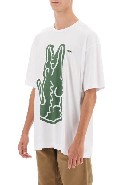 Shop Comme Des Garçons Shirt X Lacoste Crocodile Print T-shirt In White (white)