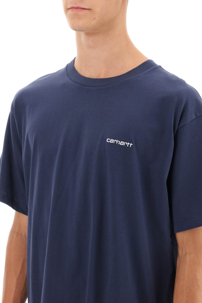 Shop Carhartt Logo Embroidery T-shirt In Blue White (blue)