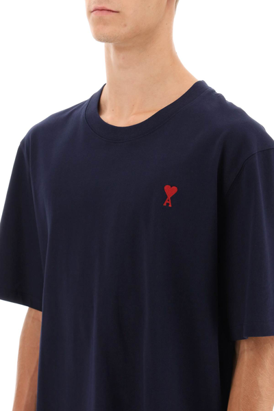 Shop Ami Alexandre Mattiussi T-shirt With Ami De C Ur Embroidery In Night Blue (blue)