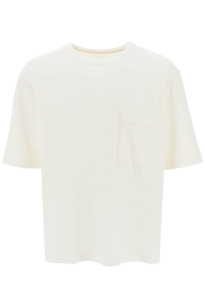 Shop Lemaire Oversized T-shirt With Patch Pocket In Light Vanilla (white)