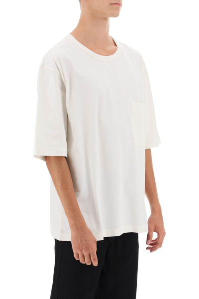 Shop Lemaire Oversized T-shirt With Patch Pocket In Light Vanilla (white)