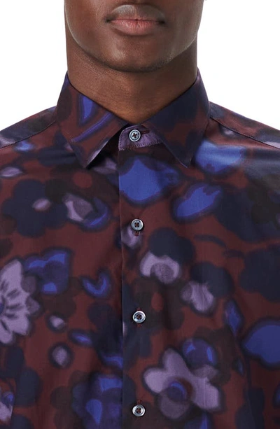 Shop Bugatchi Shaped Fit Liberty Print Button-up Shirt In Cabernet