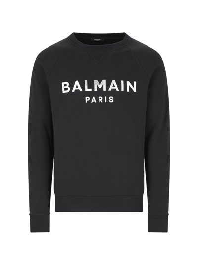 Shop Balmain Logo Printed Crewneck Sweatshirt In Black