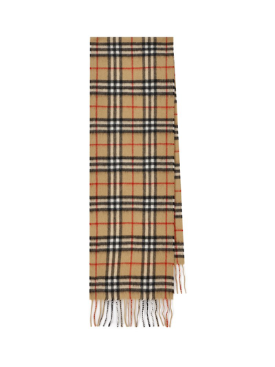 Shop Burberry Kids Checked Fringed Scarf In Multi