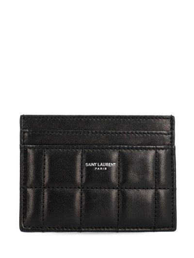 Shop Saint Laurent Paris Quilted Card Case In Black