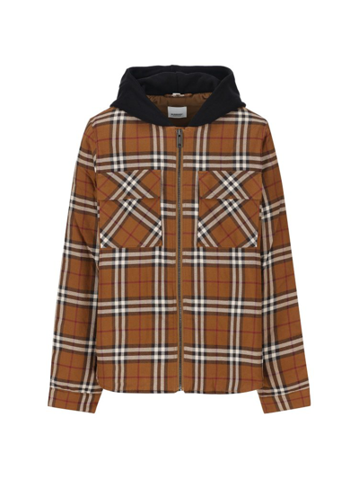 Shop Burberry Kids Checked Hooded Coat In Multi