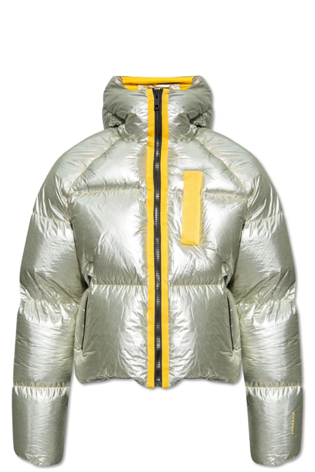 Laminated Hooded Zip-up Puffer Jacket In Silver Yellow