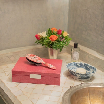 Addison Ross Ltd Large Pink Shagreen Lacquer Box With Silver In Pink