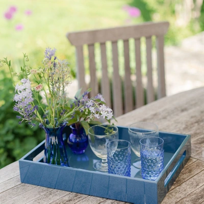 Addison Ross Ltd Blue Shagreen Medium Lacquered Serving Tray In Blue