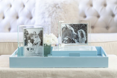 Addison Ross Ltd Pale Denim Blue Large Lacquered Ottoman Tray In Blue