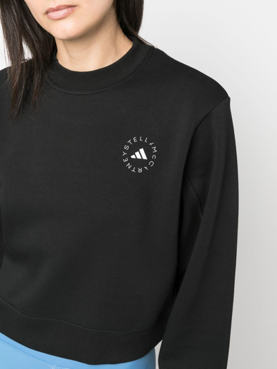 Shop Adidas By Stella Mccartney Logo-print Cropped Sweatshirt In Black