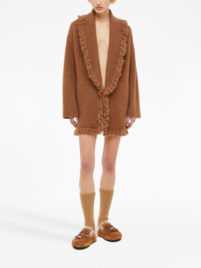 Shop Alanui Cashmere Fringed Cardigan In Brown