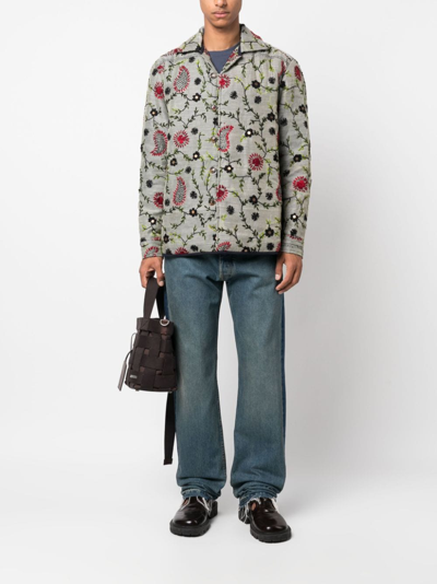 Shop Baziszt Ariana Floral-embroidery Jacket In Grey