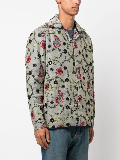 Shop Baziszt Ariana Floral-embroidery Jacket In Grey