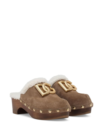 Shop Dolce & Gabbana Suede And Faux Fur Clog In Brown