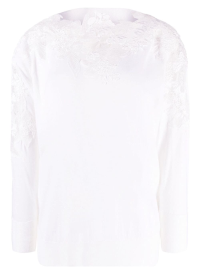 Shop Ermanno Scervino White Guipure Lace Sweater