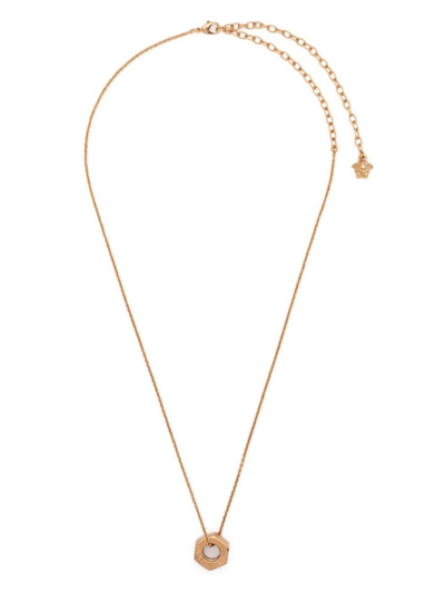 Shop Versace Nuts & Bolts Necklace With Pendant In Gold