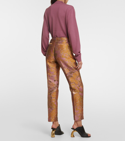 Shop Dries Van Noten Printed Metallic Mid-rise Straight Pants In Multicoloured