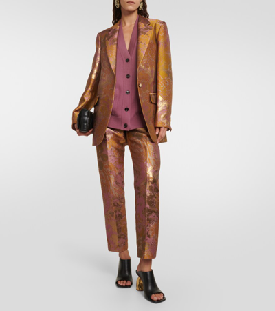 Dries Van Noten Printed Metallic Mid-rise Straight Pants In Multicoloured