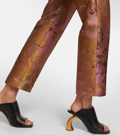 Shop Dries Van Noten Printed Metallic Mid-rise Straight Pants In Multicoloured